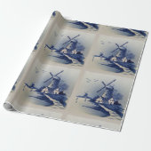 Vintag Blue White Delft Windmill Geschenkpapier (Ungerollt)