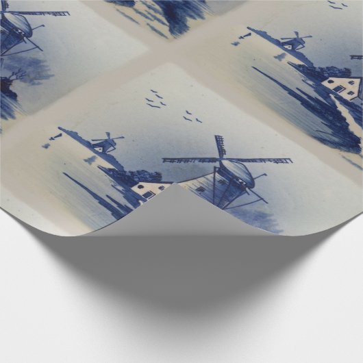 Vintag Blue White Delft Windmill Geschenkpapier (Ecke)