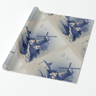 Vintag Blue White Delft Windmill Geschenkpapier