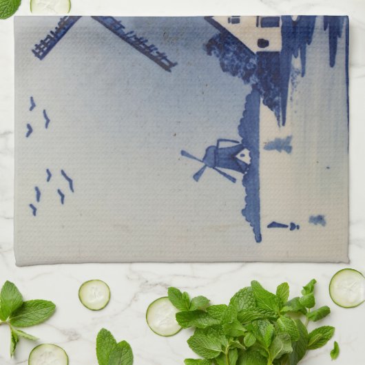 Vintag Blue White Delft Windmill Geschirrtuch (Gefaltet)