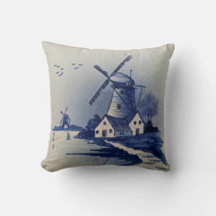 Vintag Blue White Delft Windmill Kissen