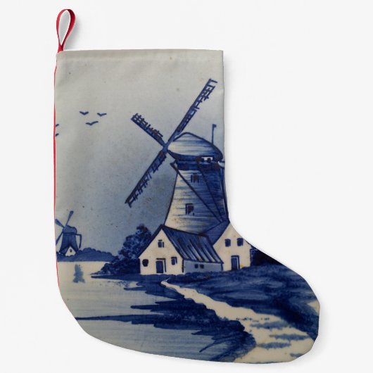 Vintag Blue White Delft Windmill Kleiner Weihnachtsstrumpf (Vorderseite)