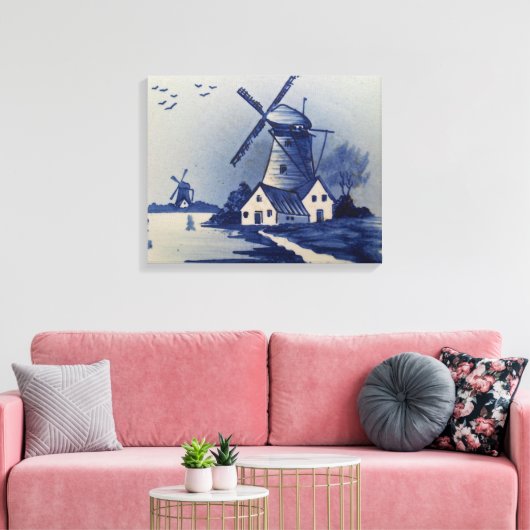 Vintag Blue White Delft Windmill Leinwanddruck (Insitu (Wohnzimmer))