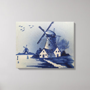 Vintag Blue White Delft Windmill Leinwanddruck