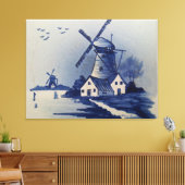 Vintag Blue White Delft Windmill Leinwanddruck (Insitu (Wohnzimmer))
