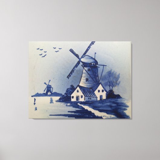 Vintag Blue White Delft Windmill Leinwanddruck (Vorderseite)