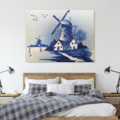 Vintag Blue White Delft Windmill Leinwanddruck (Insitu (Schlafzimmer))