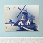 Vintag Blue White Delft Windmill Leinwanddruck (Insitu (Holzboden))