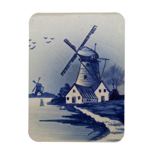 Vintag Blue White Delft Windmill Magnet (Vertikal)