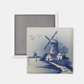 Vintag Blue White Delft Windmill Magnet (Vorderseite/Rückseite)
