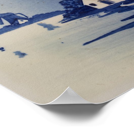 Vintag Blue White Delft Windmill Poster (Ecke)