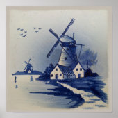 Vintag Blue White Delft Windmill Poster (Vorne)