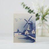 Vintag Blue White Delft Windmill Postkarte (Stehend Vorderseite)