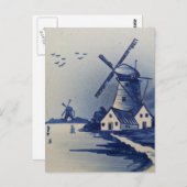 Vintag Blue White Delft Windmill Postkarte (Vorne/Hinten)