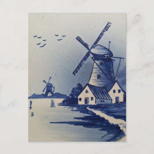 Vintag Blue White Delft Windmill Postkarte (Vorderseite)
