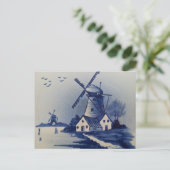 Vintag Blue White Delft Windmill Postkarte (Stehend Vorderseite)