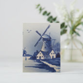 Vintag Blue White Delft Windmill Postkarte (Stehend Vorderseite)