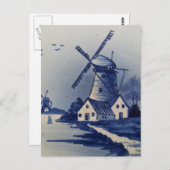 Vintag Blue White Delft Windmill Postkarte (Vorne/Hinten)