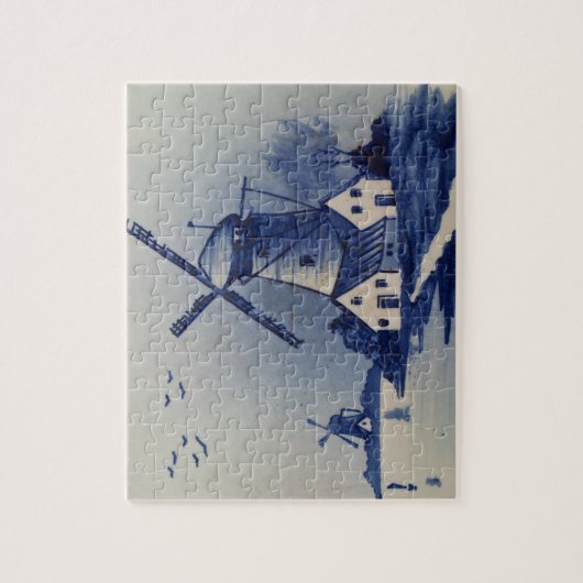 Vintag Blue White Delft Windmill Puzzle (Vertikal)