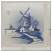 Vintag Blue White Delft Windmill Stoff (Nahaufnahme)