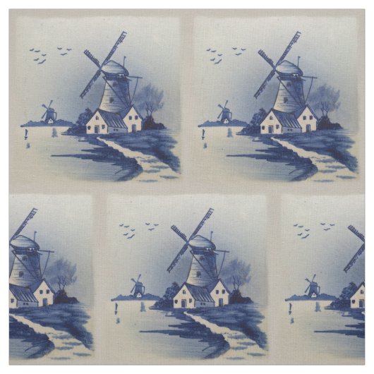 Vintag Blue White Delft Windmill Stoff (Muster)