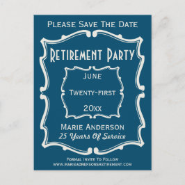Vintag Blue White Save the Date Retirement Party Ankündigungspostkarte