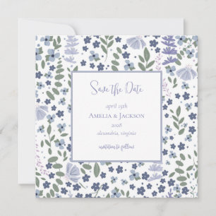 Vintag Blue Wildblume Save the Date