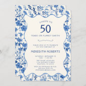 Vintag Blue Wildblumen 50. Geburtstagsparty Einladung (Vorne/Hinten)