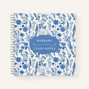 Vintag Blue Wildblumen Personalisiert Notizblock