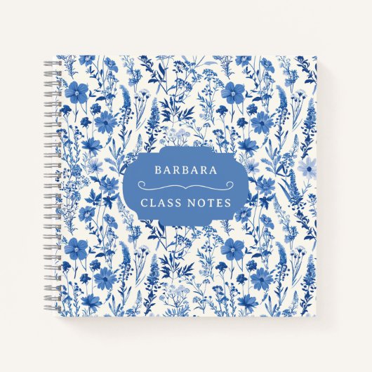 Vintag Blue Wildblumen Personalisiert Notizblock (Vorderseite)