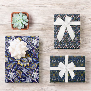 Vintag Blue William Morris Floral Patterns Geschenkpapier Set