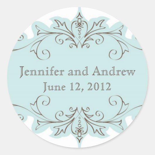 Vintag Blue Wirbel Gastgeschenk Hochzeit Stickers (Vorderseite)