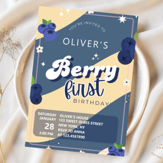 Vintag Blueberry Berry Erster Geburtstag Groovy Einladung