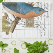 Vintag Bluebird Französisch Script Handtuch Küche  (Gefaltet)