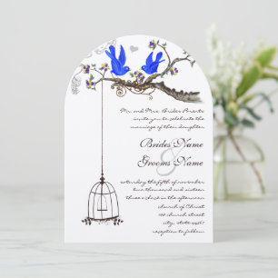 Vintag Bluebirds Royal Blue Blooms Wedding Einladung
