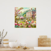 Vintag blühende Blumengarten Villa Aquarell Poster (Küche)