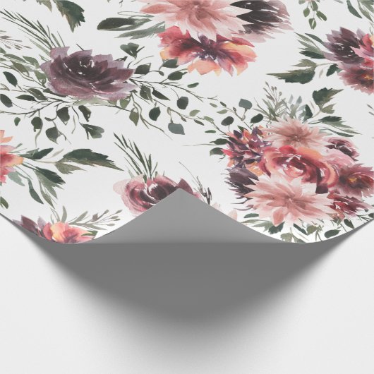 Vintag blühende Burgund-Blume Packpapier (Ecke)