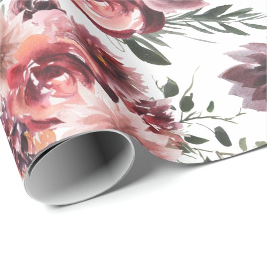 Vintag blühende Burgund-Blume Packpapier (Rolleneckpunkt)