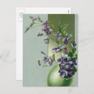Vintag blühende violette Blumen in einem Ostereier Feiertagspostkarte