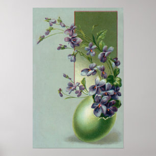 Vintag blühende violette Blumen in einem Ostereier Poster