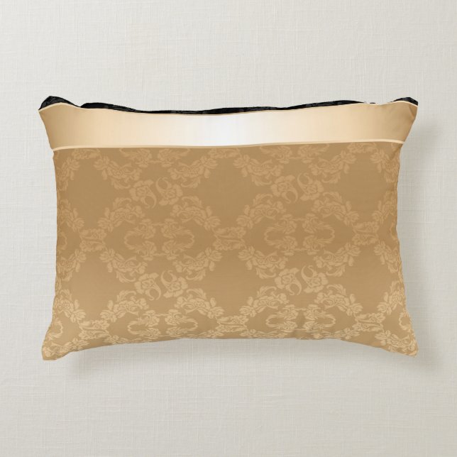 Vintag, blumenreich, gold, damasken, schwarz, bänd zierkissen (Vorderseite)