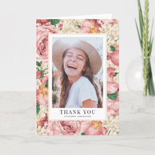 Vintag Blush and Ivory Blume Abschluss Foto Dankeskarte