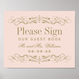 Vintag Blush Antique Blüh Wedding Guest Book Poster