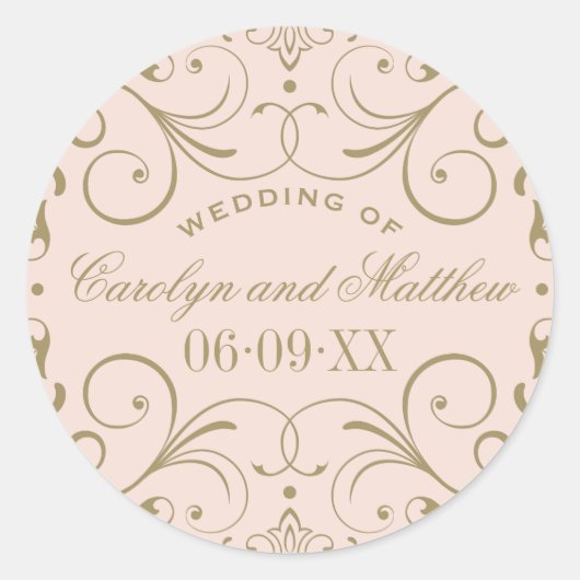 Vintag Blush Antique Blüh Wedding Monogram Runder Aufkleber (Vorderseite)