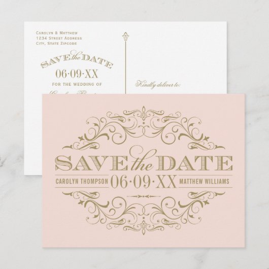Vintag Blush Antique Geblüht Save the Date Ankündigungspostkarte (Vorne/Hinten)