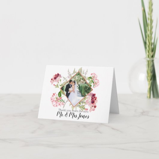 Vintag Blush Blume Wasserfarbe Hochzeit Danke (Vorderseite)