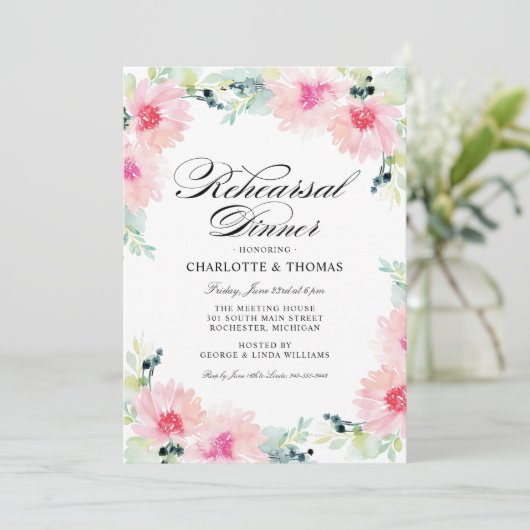 Vintag Blush Blumenkohl Probe Abendessen Einladung (Stehend Vorderseite)