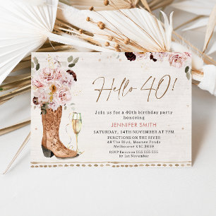 Vintag Blush Boho Floral Cowgirl 40. Geburtstag Einladung