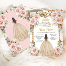 Vintag Blush Champagne Blumenkleid Quinceanera Einladung