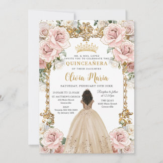 Vintag Blush Champagne Blumenkleid Quinceanera Einladung